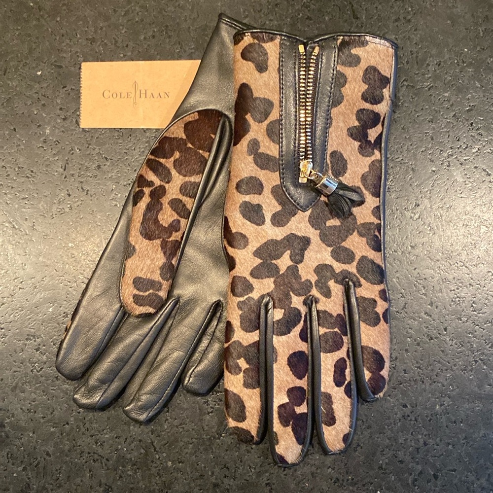 Cole Haan Leather Leopard Gloves